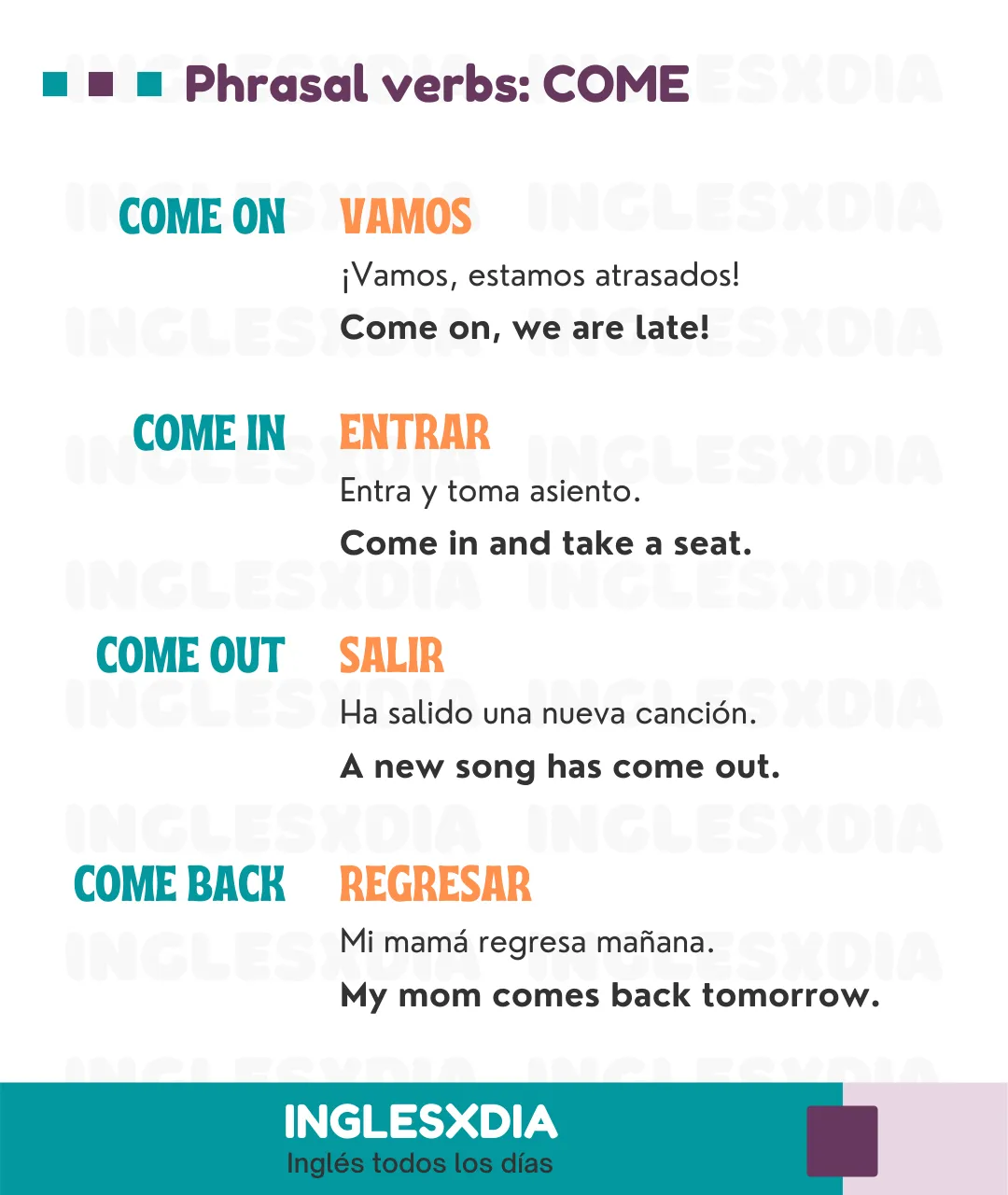 Phrasal verb Come