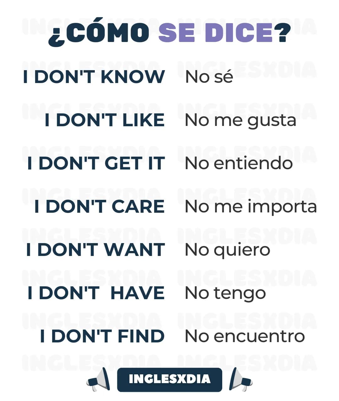 Expresiones con I don't