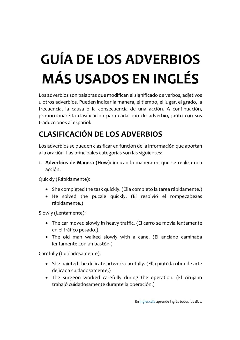 Adverbios comunes en inglés