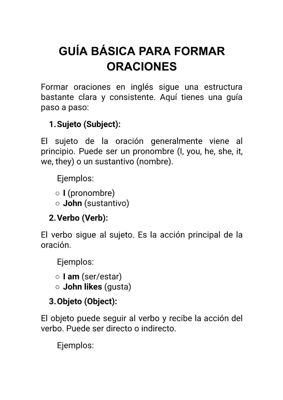 Guía para formar oraciones