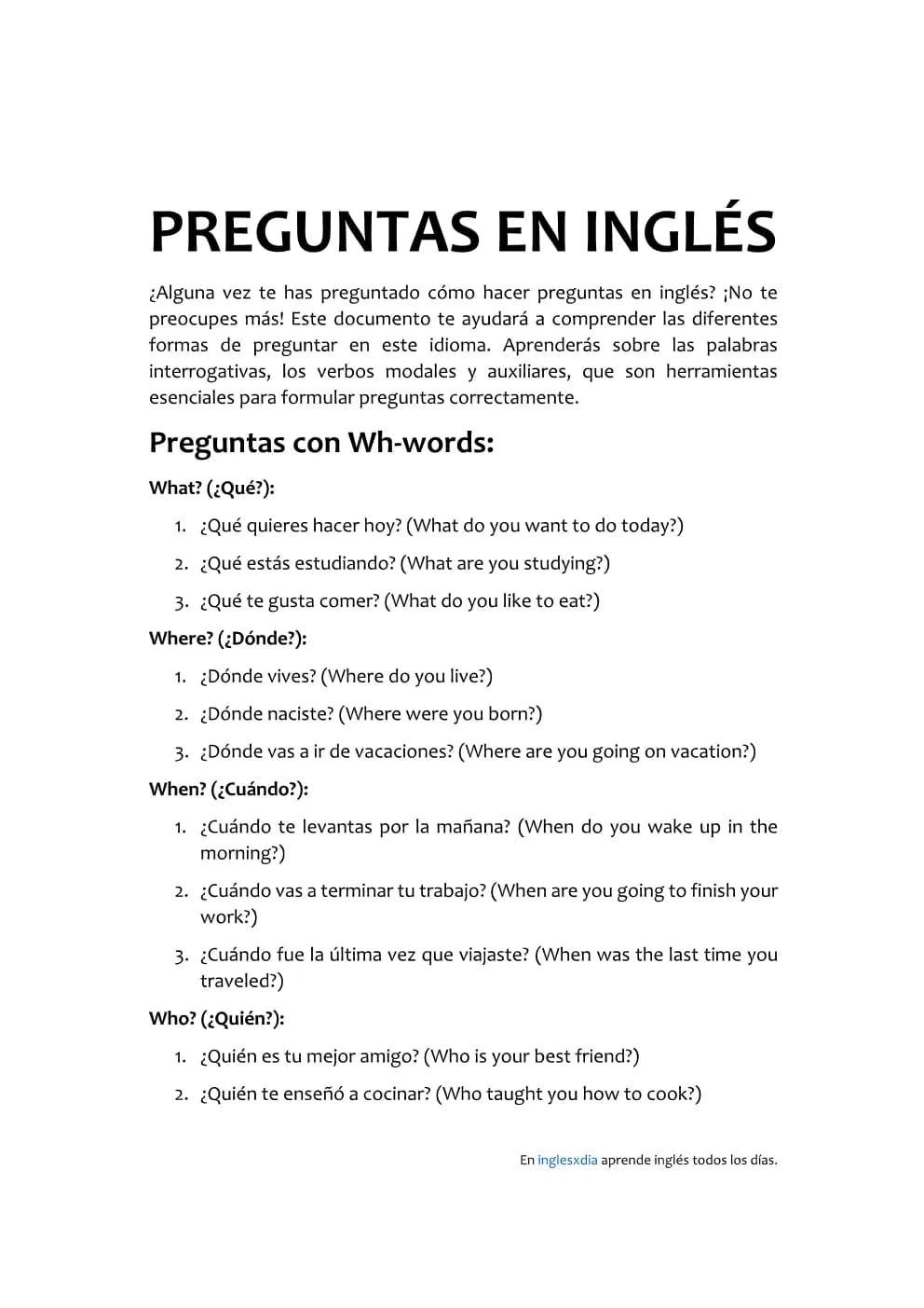 Preguntas básicas en inglés