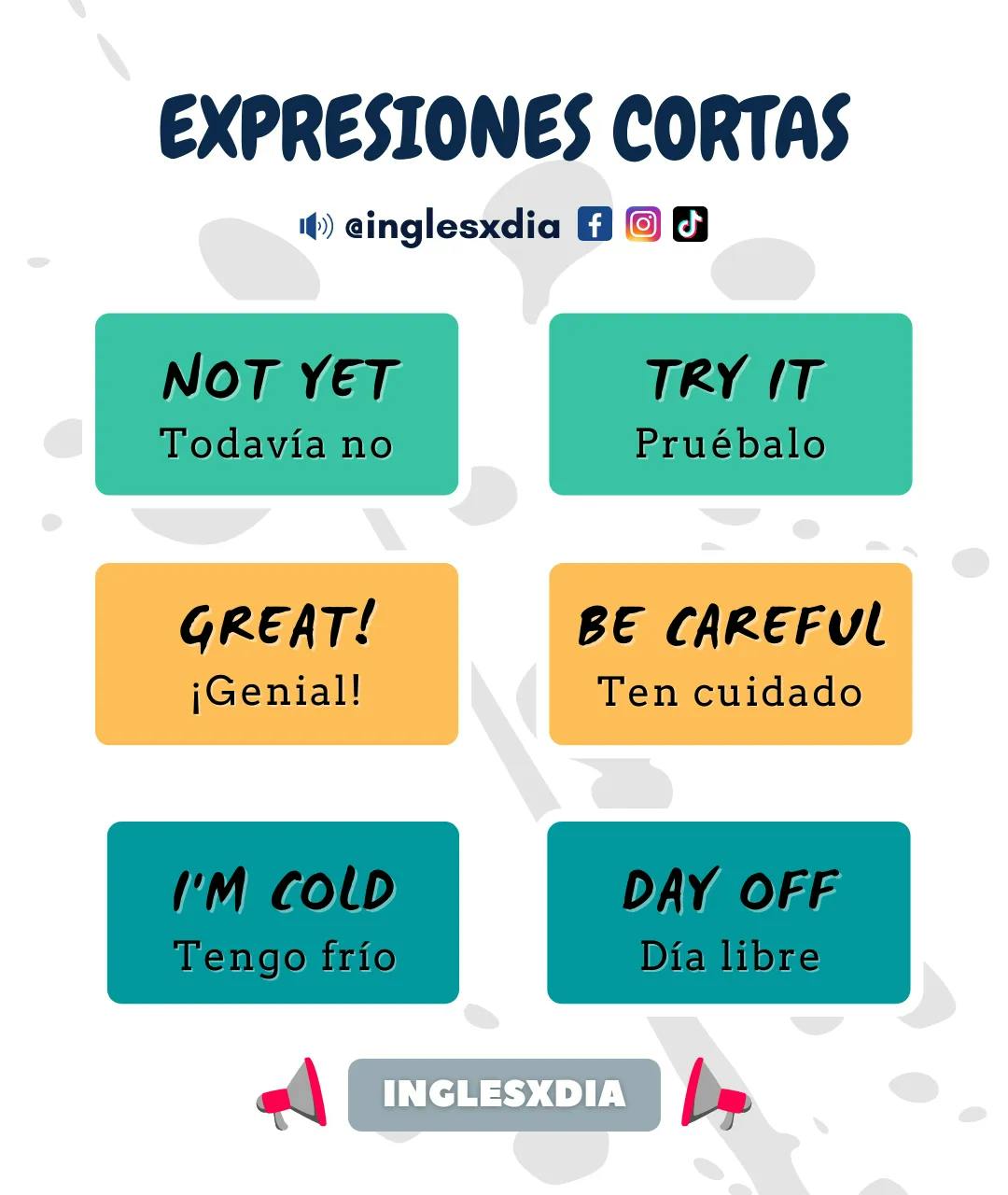 Curso de inglés en línea: frases en inglés y español cortas · Great, not yet...