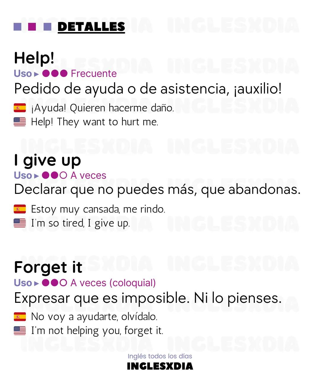 Curso de inglés en línea: frases en inglés y español cortas · Help, forget it...