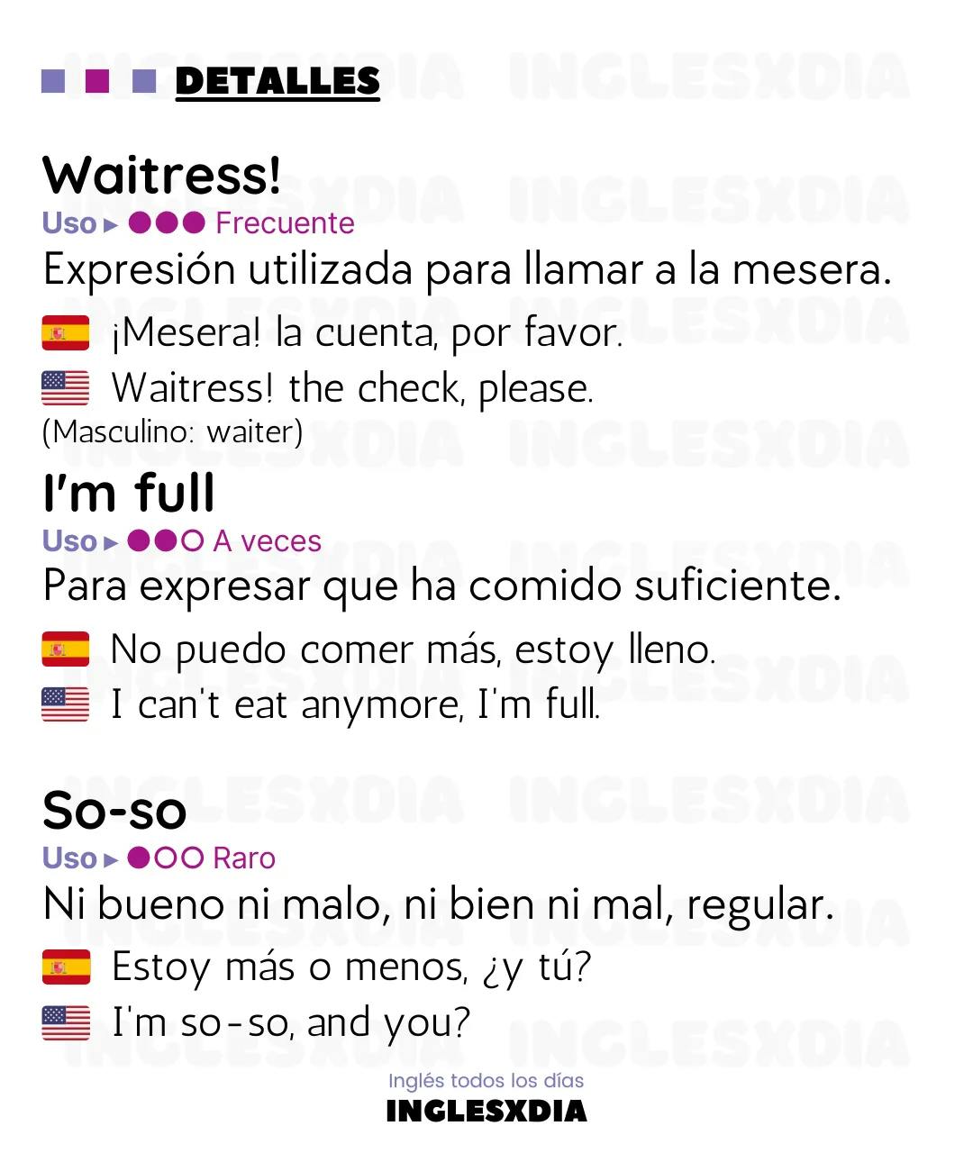 Curso de inglés en línea: frases en inglés y español cortas · Finally, waitress...