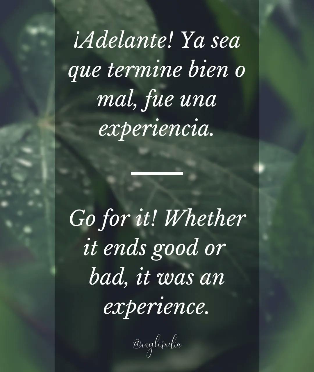 Frases motivadoras en inglés: Go for it! Whether it ends good or  bad, it was an experience.