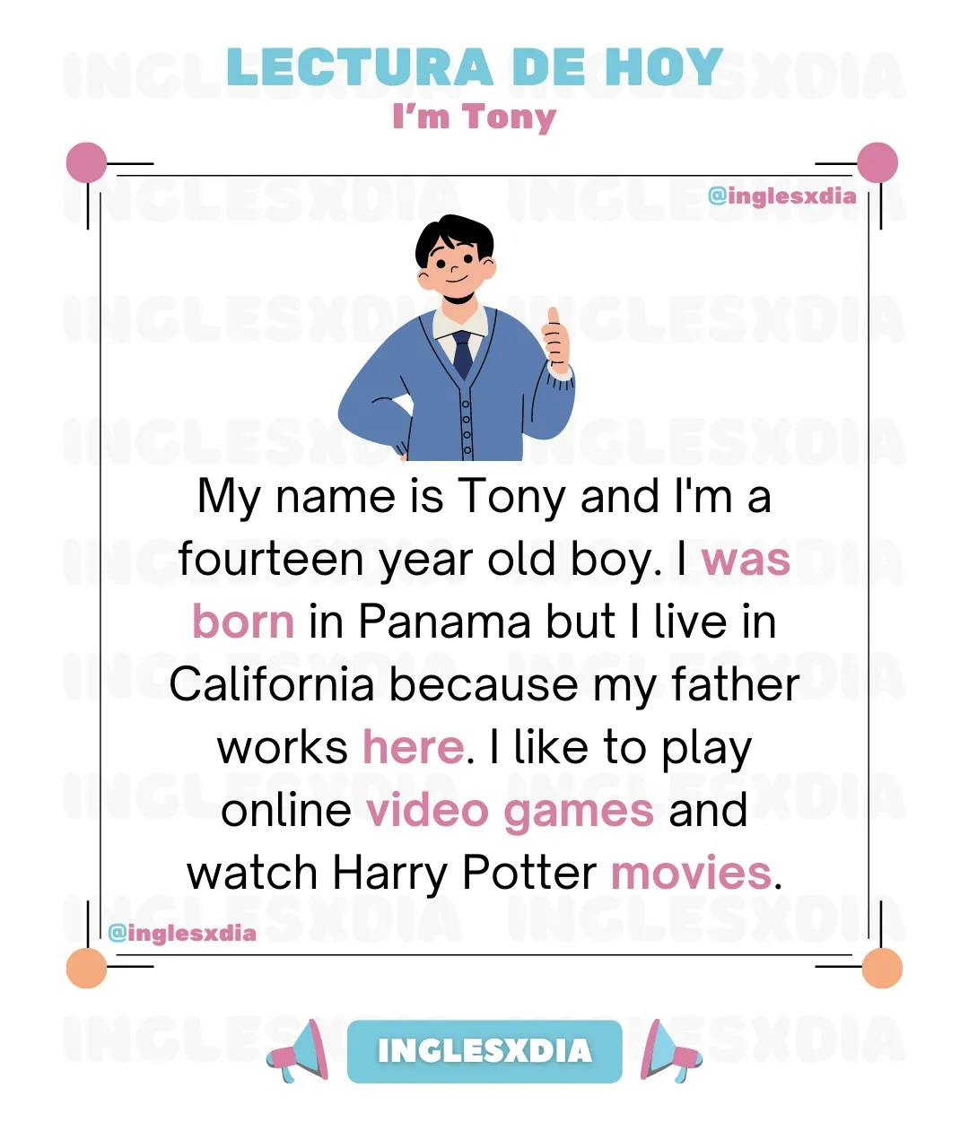 Curso de inglés en línea: Lectura corta · I'm Tony