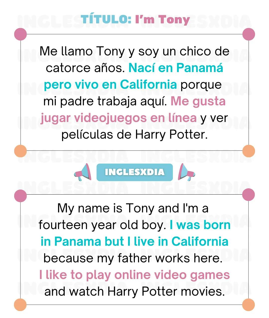 Curso de inglés en línea: Lectura corta · I'm Tony