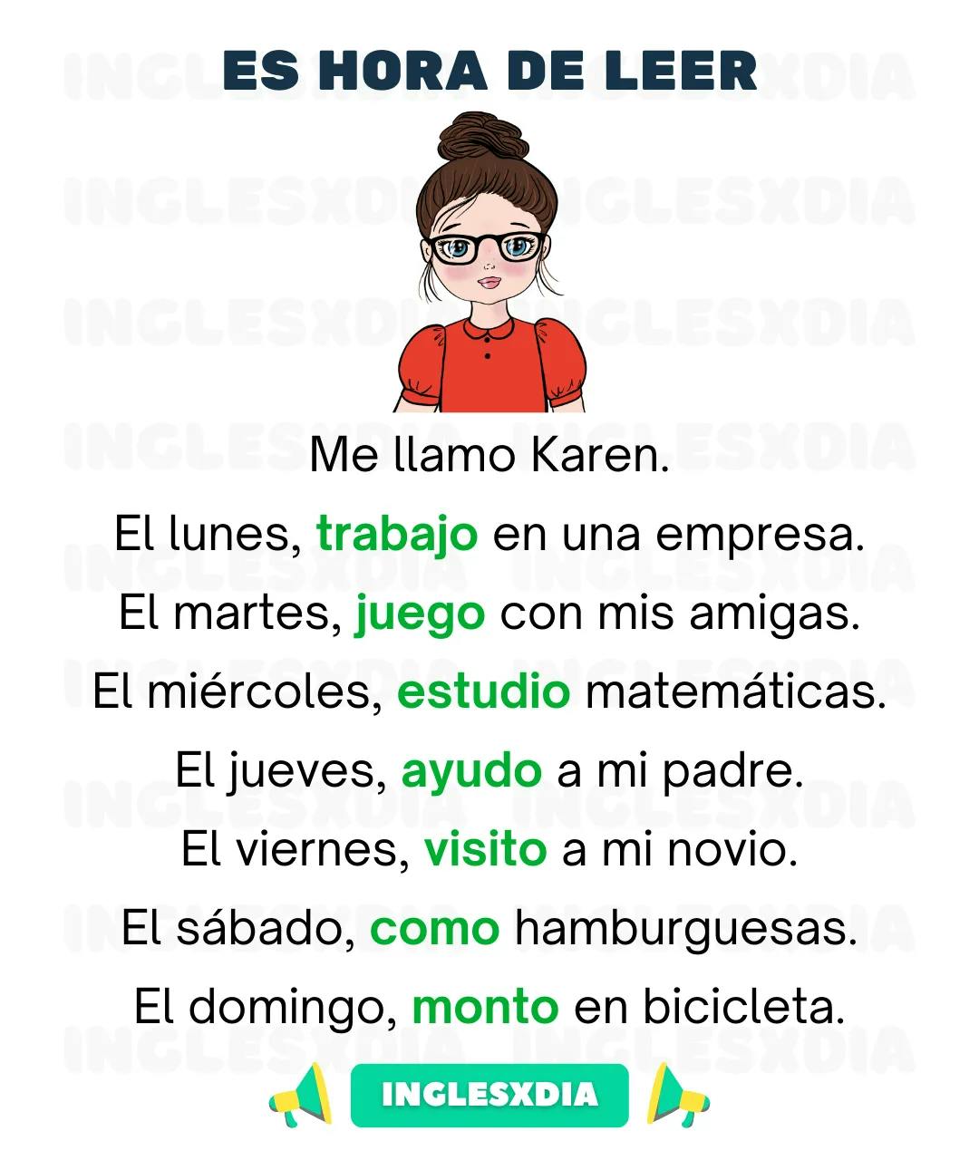 Curso de inglés en línea: Lectura básica ·  Karen’s Routine
