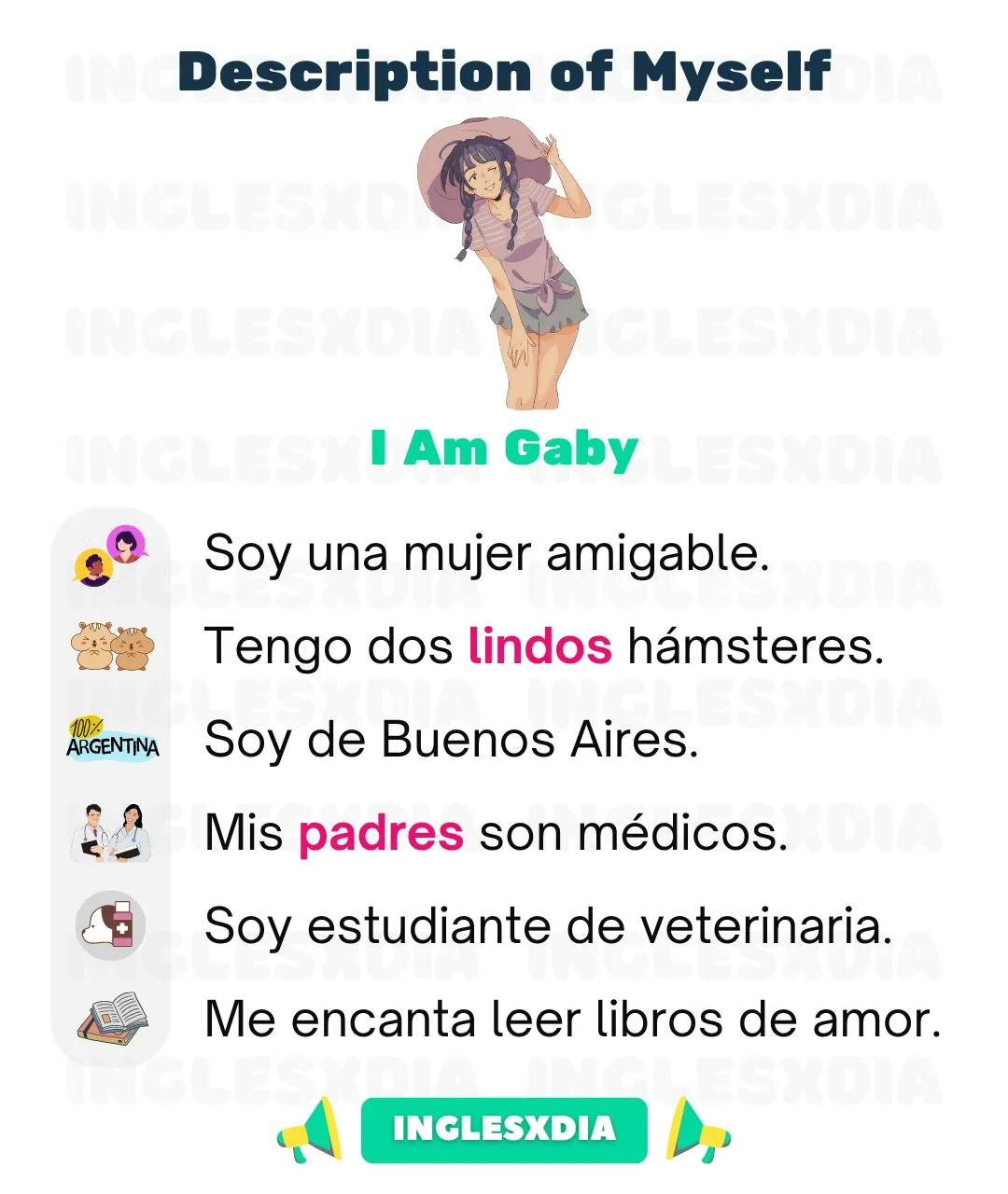 Curso de inglés en línea: Description of Myself · I Am Gaby
