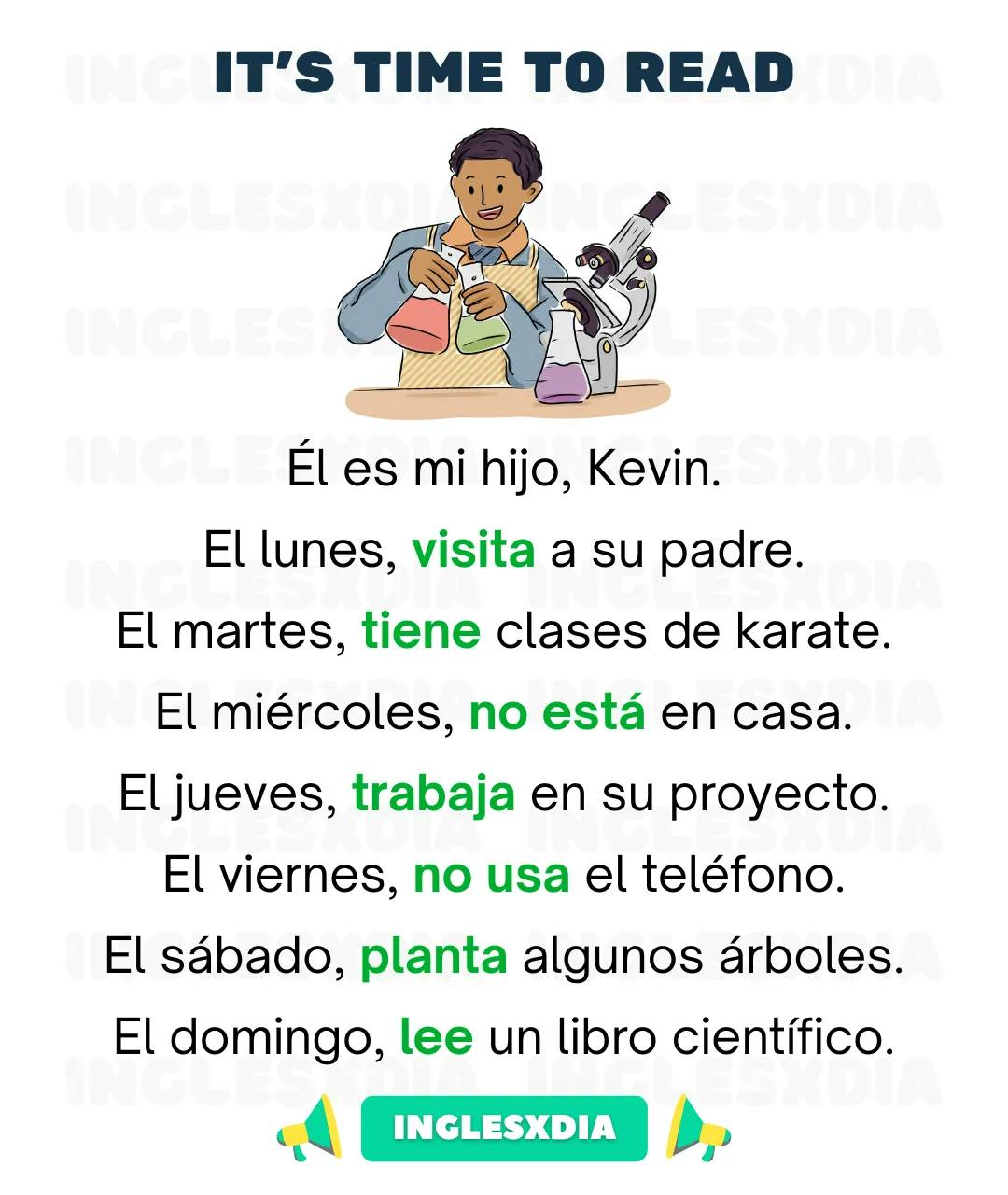 Curso de inglés en línea: Lectura básica · Kevin's routine