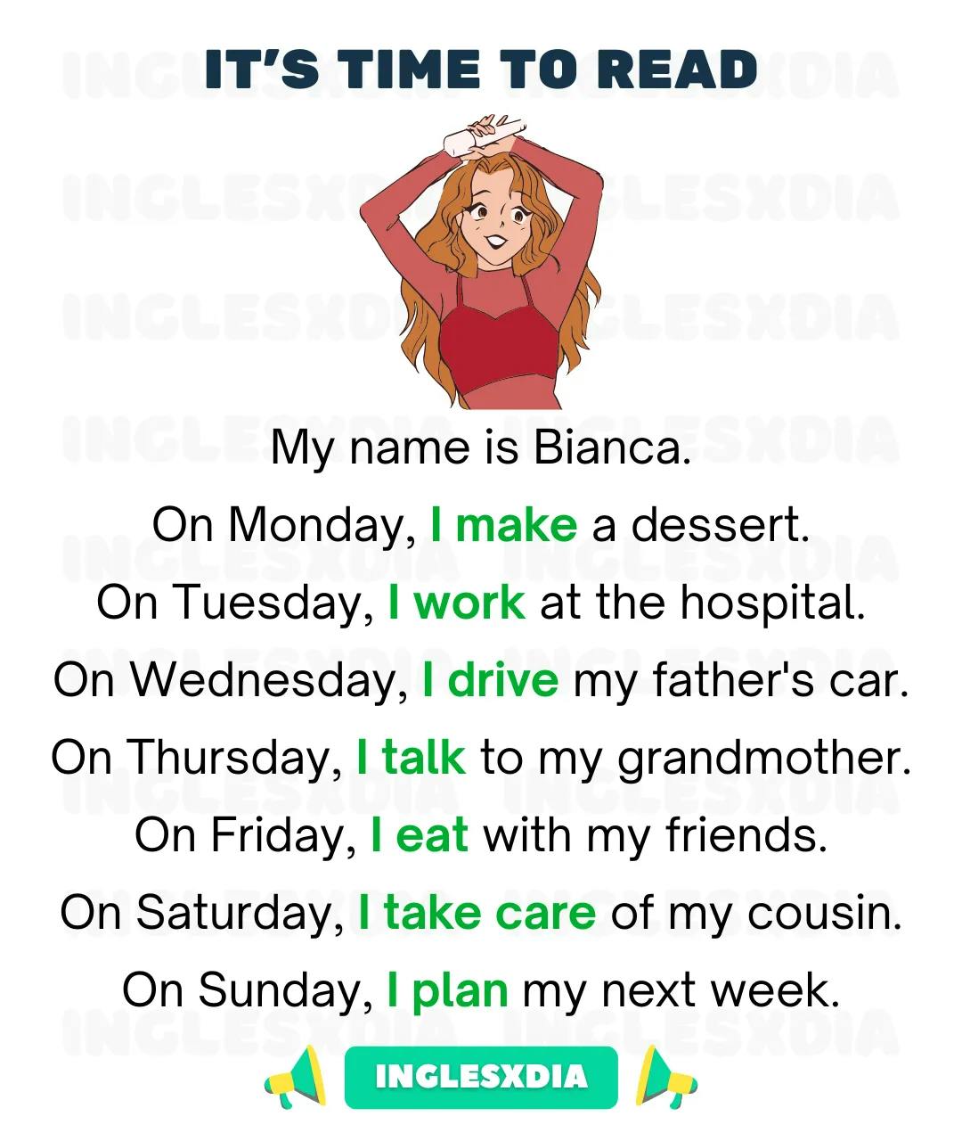 Curso de inglés en línea: Lectura básica · Bianca's routine