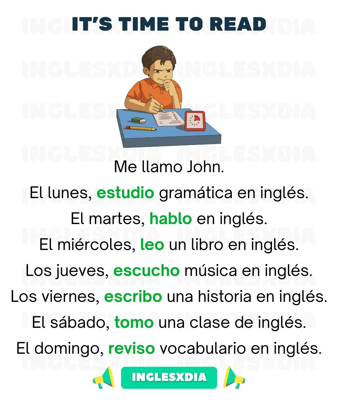 Curso de inglés en línea: Lectura básica · John's routine
