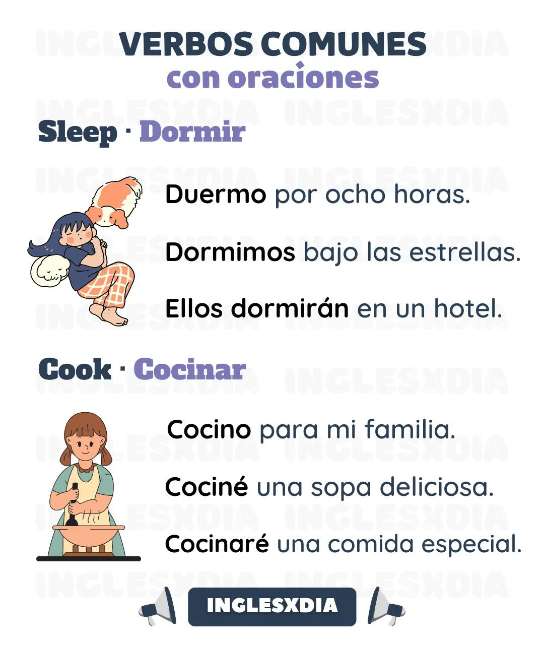 Curso de inglés en línea: conjugación del verbo sleep y cook en inglés