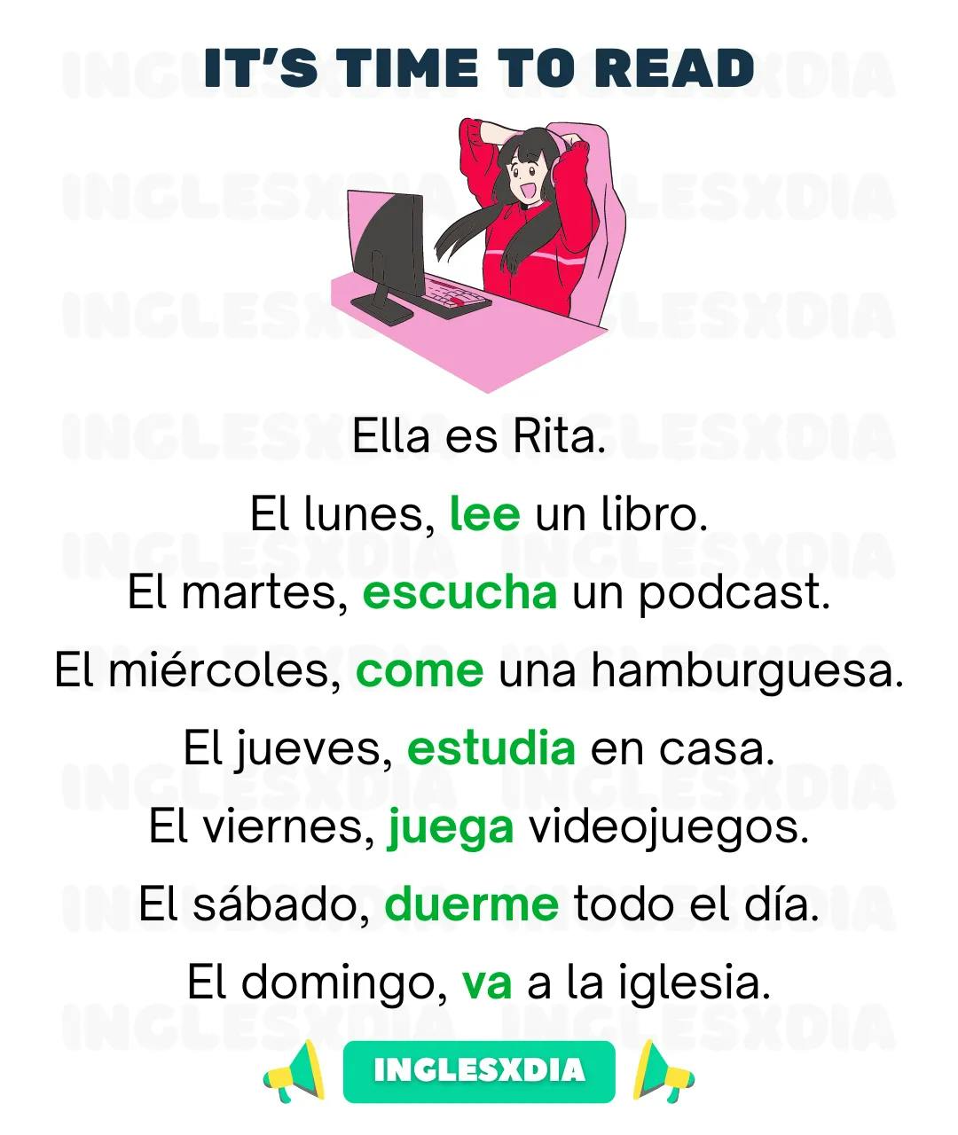 Curso de inglés en línea: Lectura básica · Rita's routine