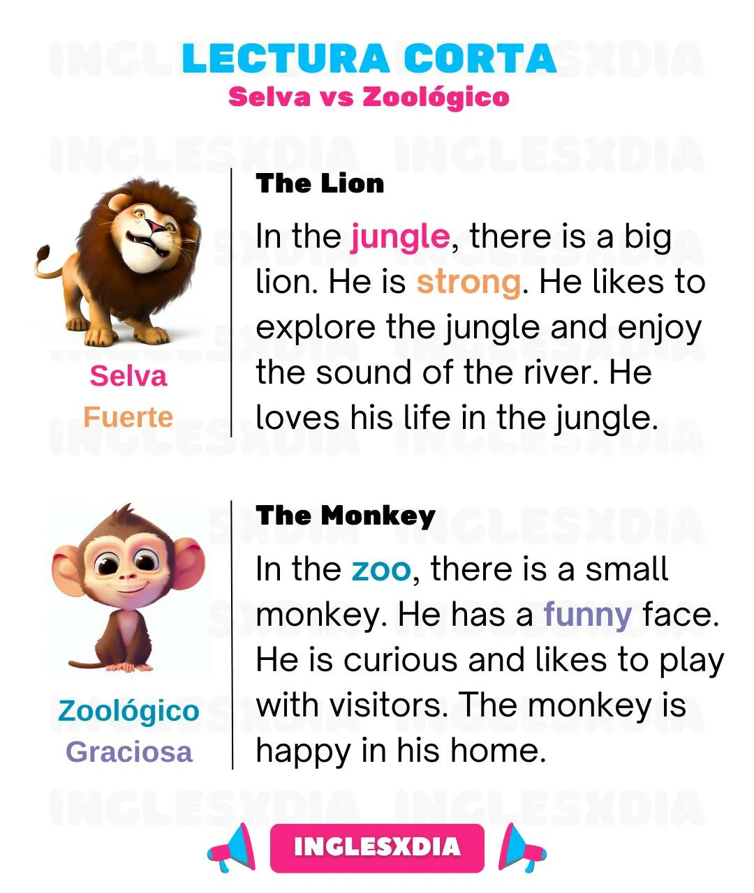 Curso de inglés en línea: Lectura corta · Jungle vs Zoo